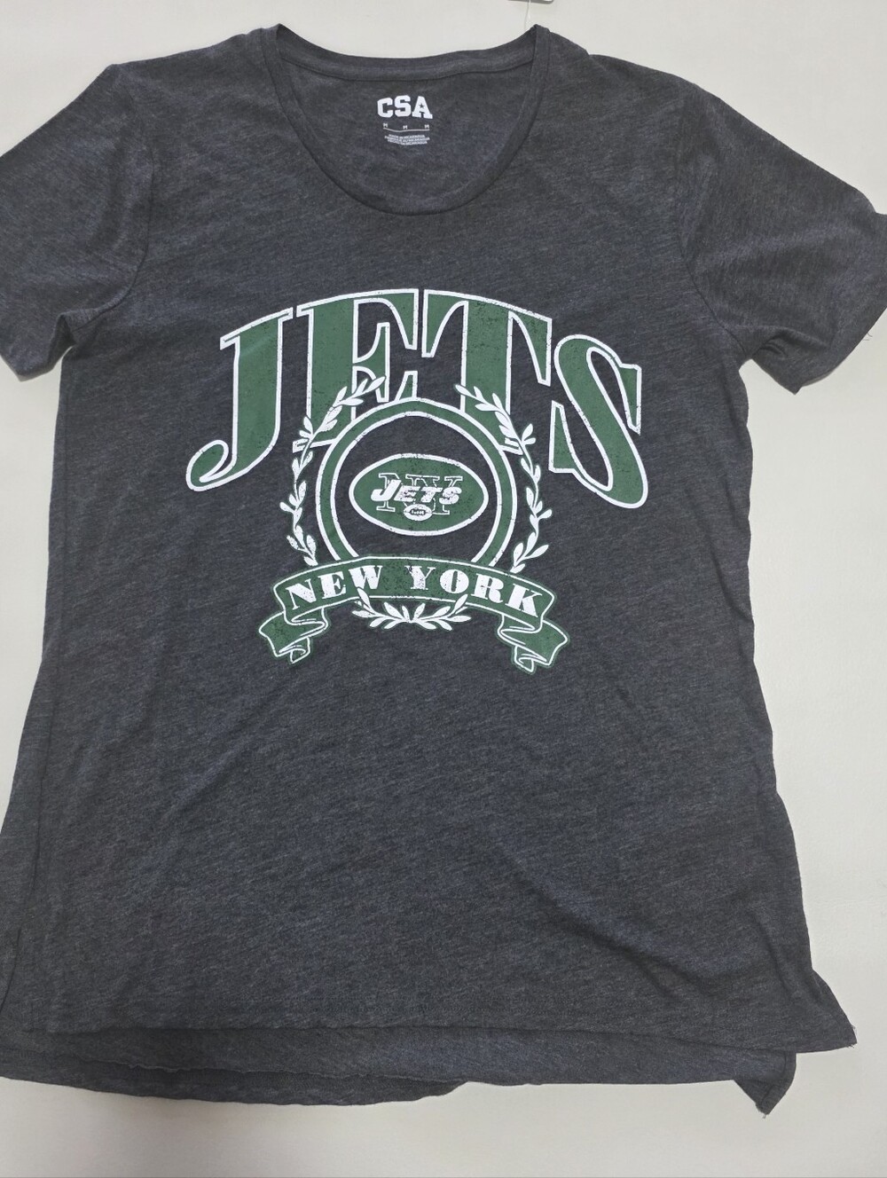 NFL New York Jets Round Neck  T-Shirt, Women's size M, Color: Charcoal Heather.